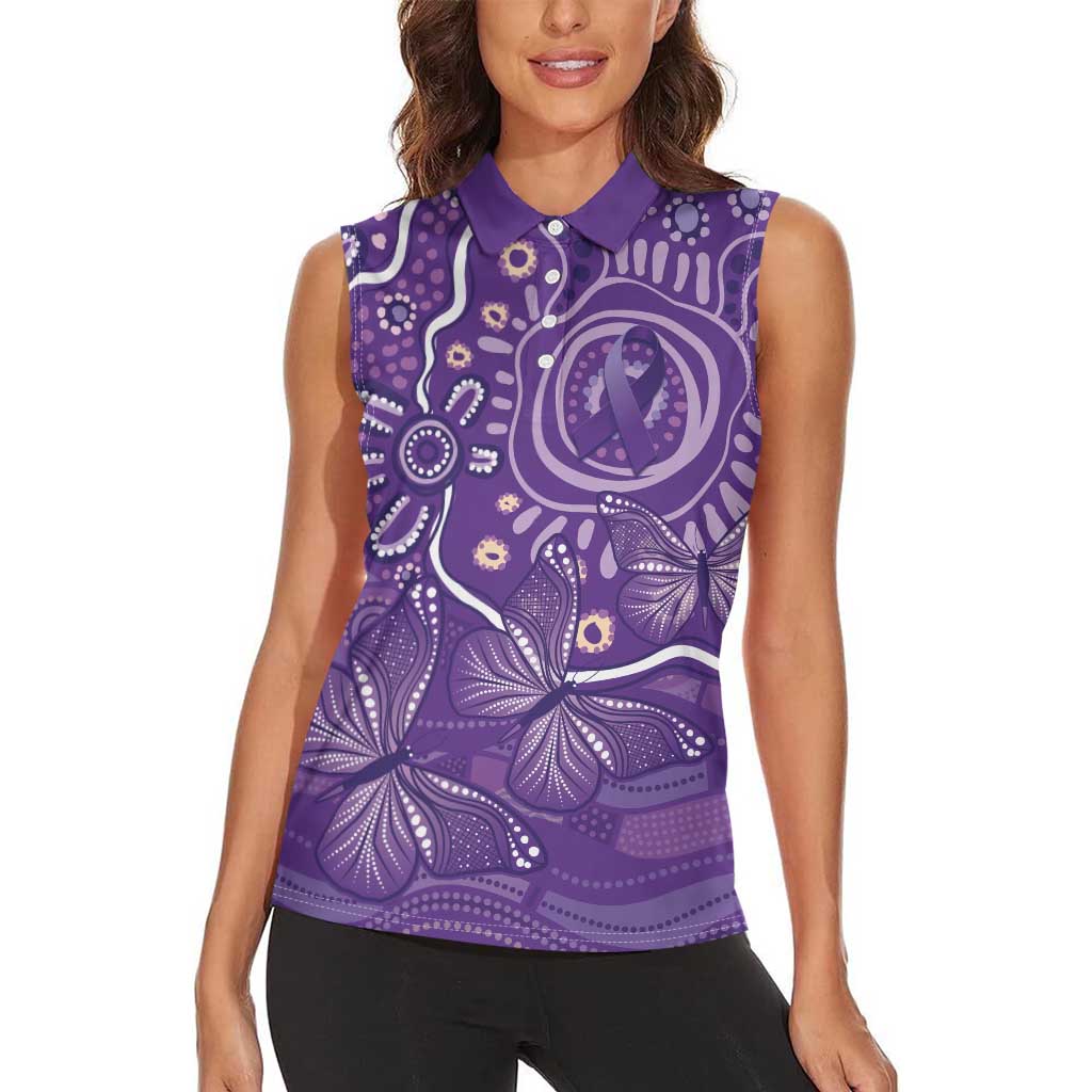 Australia Lupus Awareness Indigenous Women Sleeveless Polo Shirt Purple Ribbon Aboriginal Butterflies