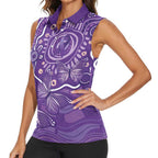 Australia Lupus Awareness Indigenous Women Sleeveless Polo Shirt Purple Ribbon Aboriginal Butterflies