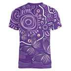 Australia Lupus Awareness Indigenous Women V-Neck T-Shirt Purple Ribbon Aboriginal Butterflies