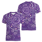 Australia Lupus Awareness Indigenous Women V-Neck T-Shirt Purple Ribbon Aboriginal Butterflies