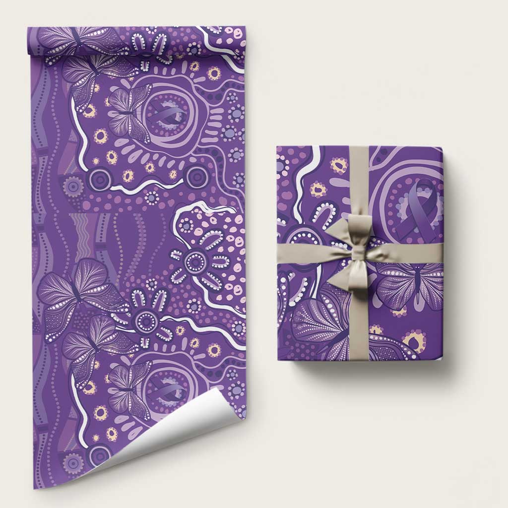 Australia Lupus Awareness Indigenous Wrapping Paper Purple Ribbon Aboriginal Butterflies