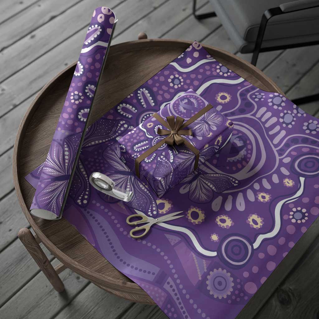 Australia Lupus Awareness Indigenous Wrapping Paper Purple Ribbon Aboriginal Butterflies