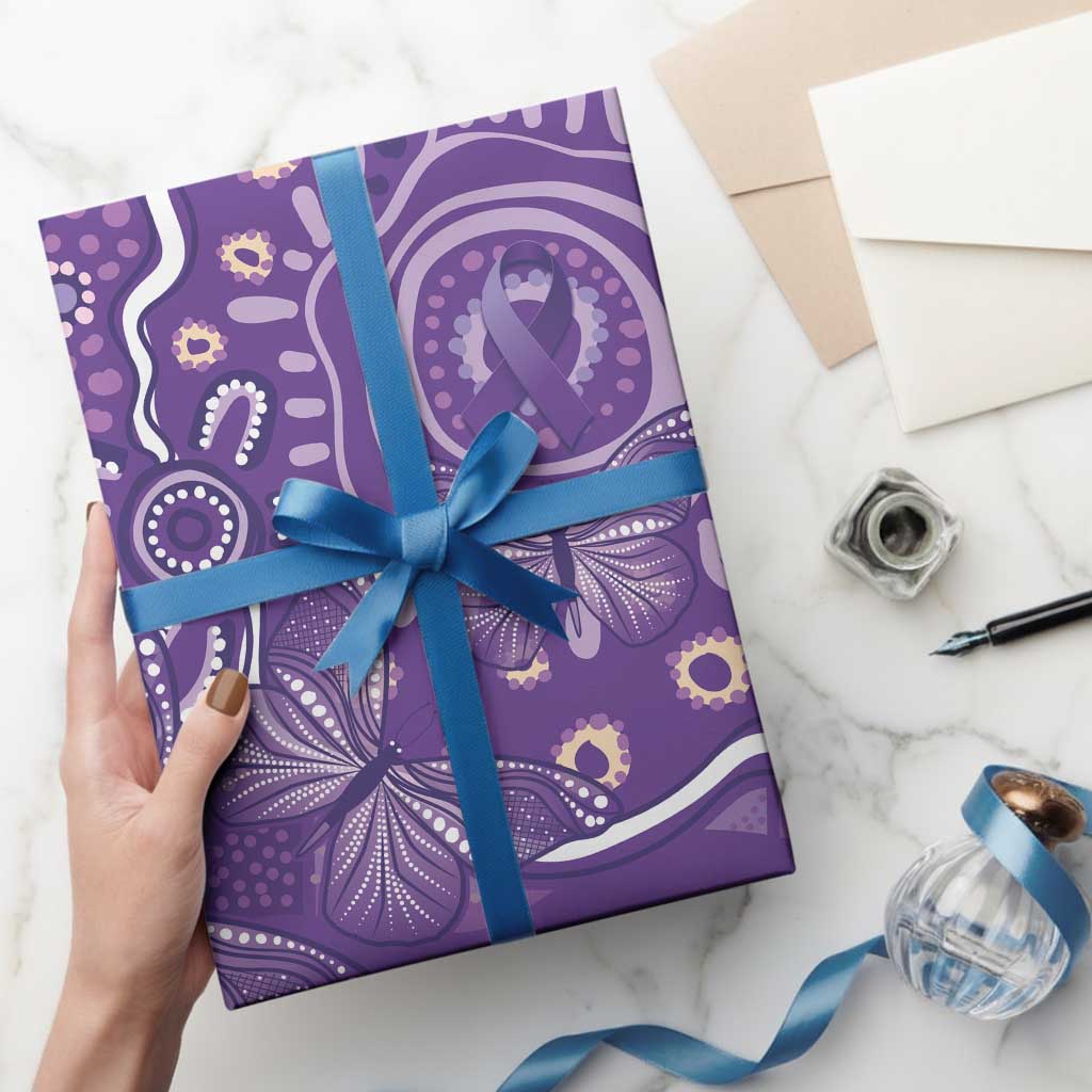 Australia Lupus Awareness Indigenous Wrapping Paper Purple Ribbon Aboriginal Butterflies