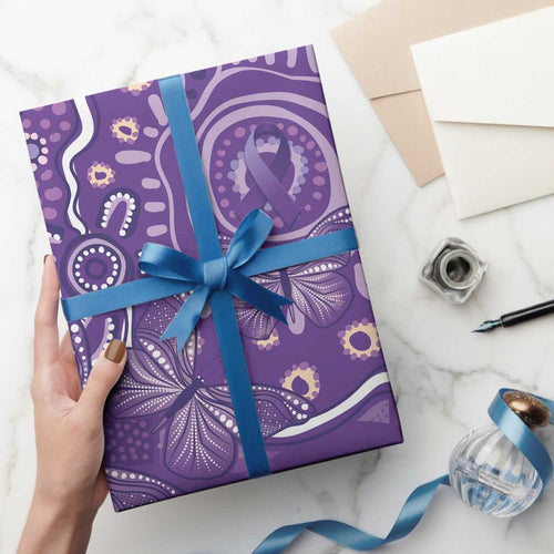 Australia Lupus Awareness Indigenous Wrapping Paper Purple Ribbon Aboriginal Butterflies