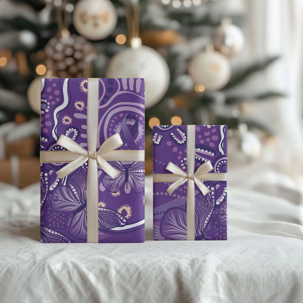 Australia Lupus Awareness Indigenous Wrapping Paper Purple Ribbon Aboriginal Butterflies