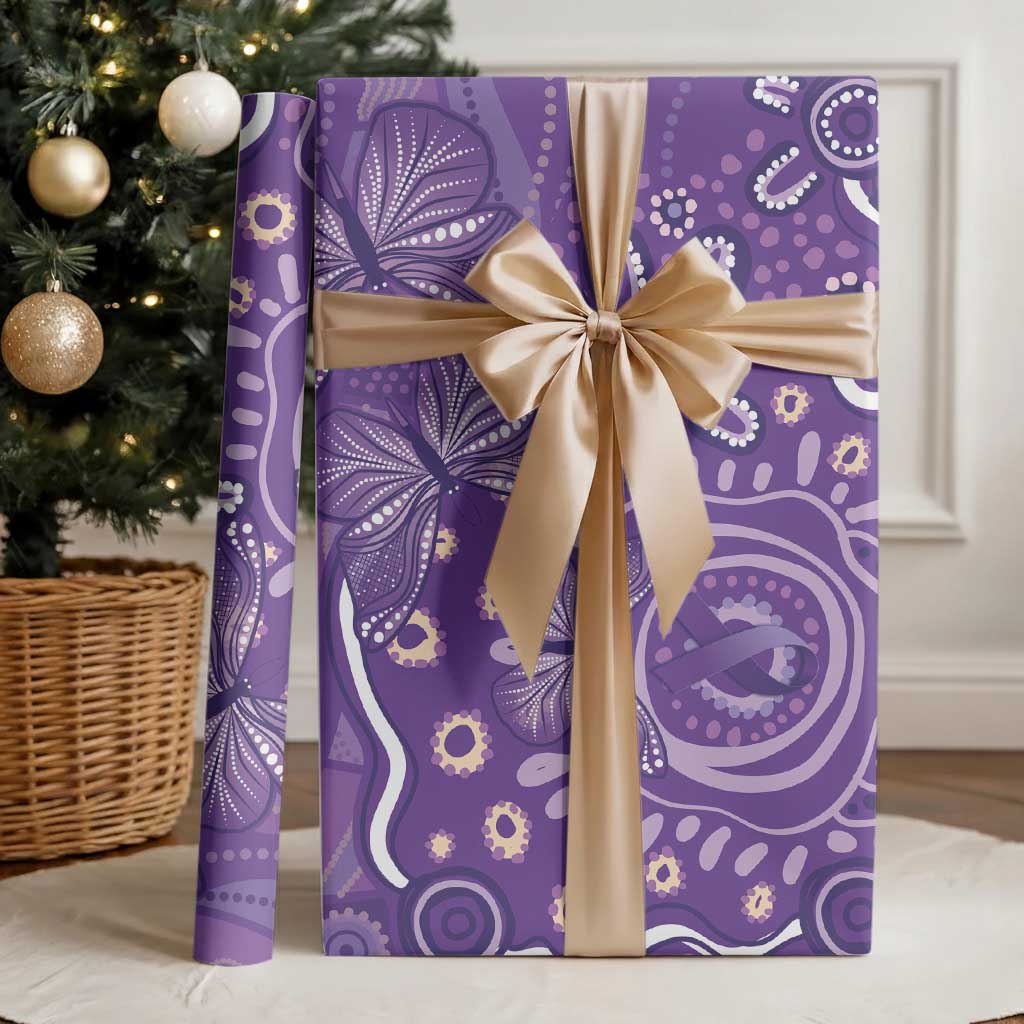 Australia Lupus Awareness Indigenous Wrapping Paper Purple Ribbon Aboriginal Butterflies