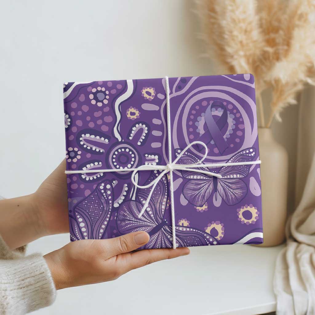 Australia Lupus Awareness Indigenous Wrapping Paper Purple Ribbon Aboriginal Butterflies