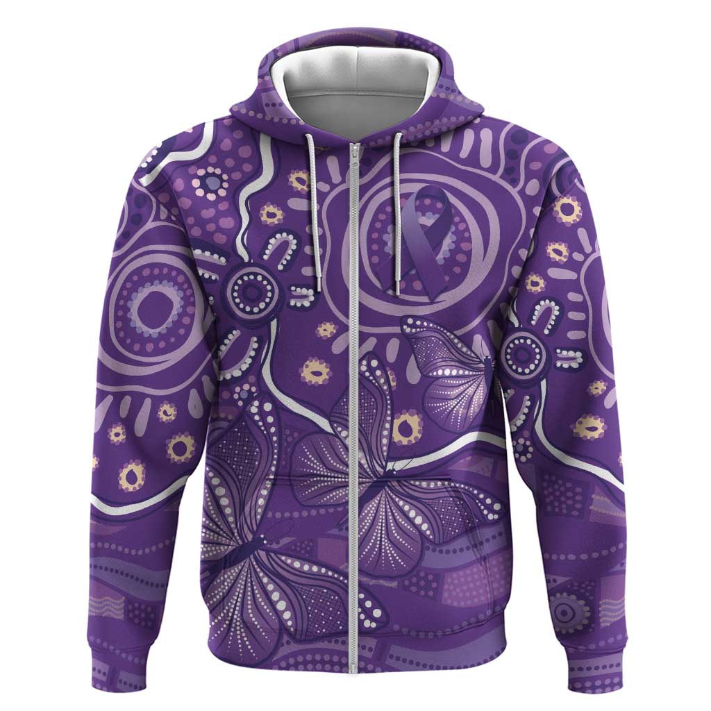 Australia Lupus Awareness Indigenous Zip Hoodie Purple Ribbon Aboriginal Butterflies