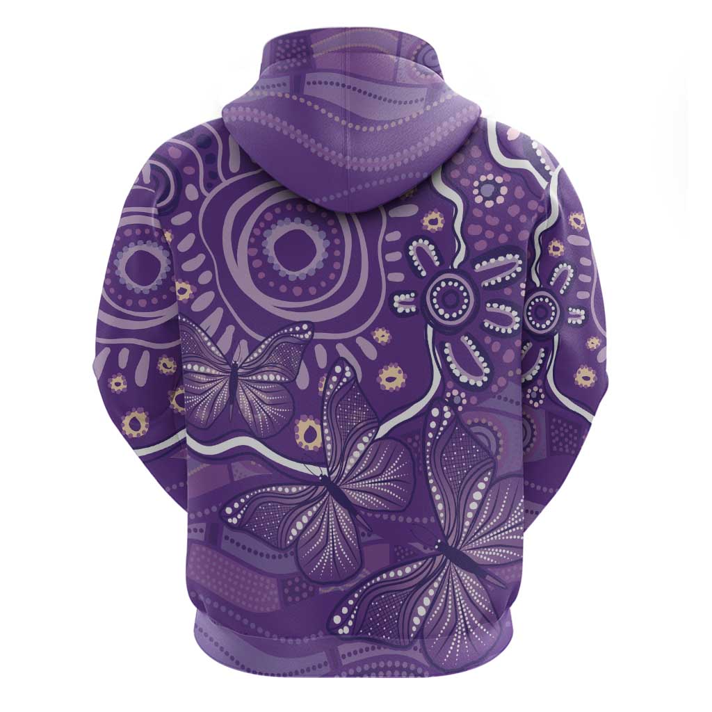 Australia Lupus Awareness Indigenous Zip Hoodie Purple Ribbon Aboriginal Butterflies