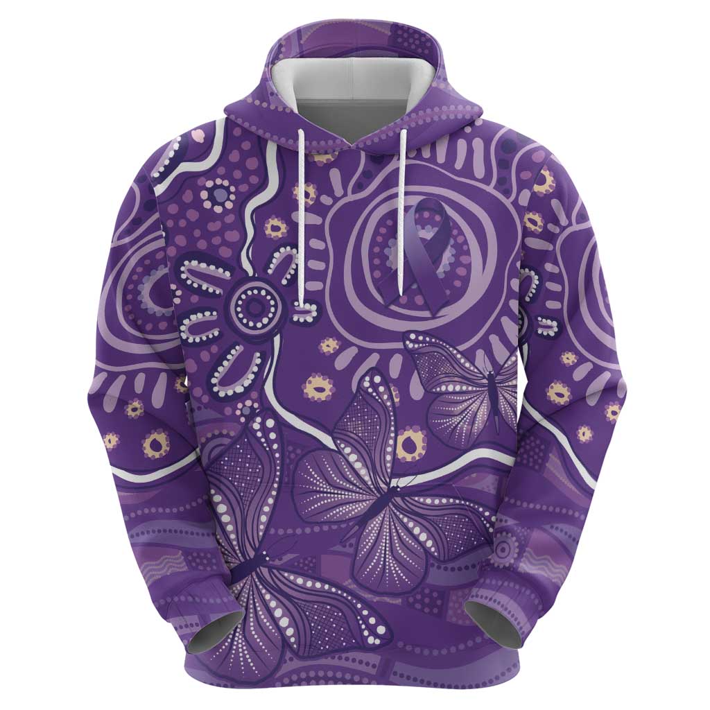 Australia Lupus Awareness Indigenous Zip Hoodie Purple Ribbon Aboriginal Butterflies