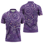 Australia Lupus Awareness Indigenous Zipper Polo Shirt Purple Ribbon Aboriginal Butterflies