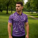 Australia Lupus Awareness Indigenous Zipper Polo Shirt Purple Ribbon Aboriginal Butterflies