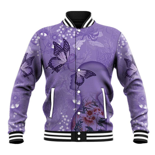 Lupus Cannot Stop Me Australia Floral Baseball Jacket Purple Ribbon