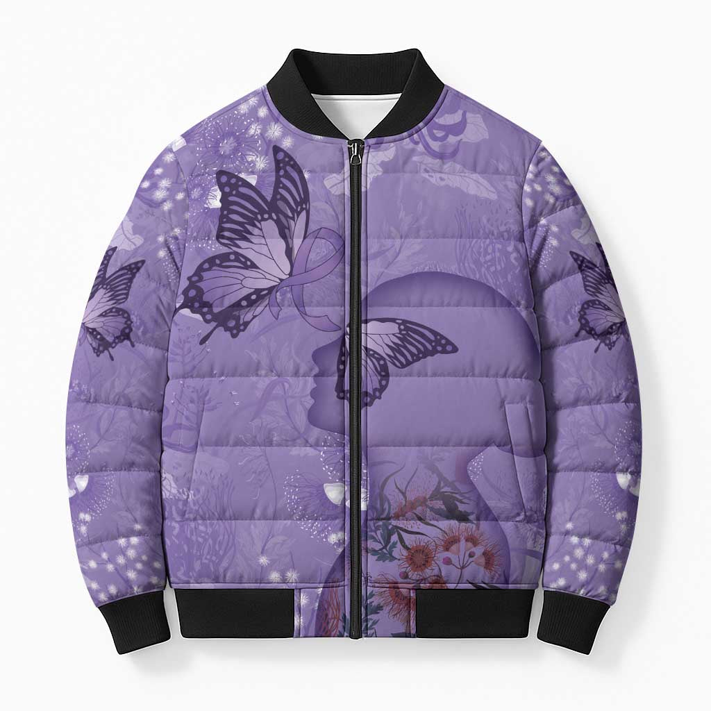 Lupus Cannot Stop Me Australia Floral Bomber Puffer Jacket Purple Ribbon