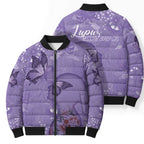 Lupus Cannot Stop Me Australia Floral Bomber Puffer Jacket Purple Ribbon