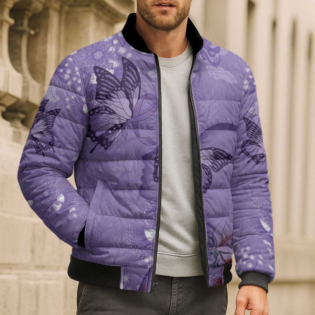Lupus Cannot Stop Me Australia Floral Bomber Puffer Jacket Purple Ribbon