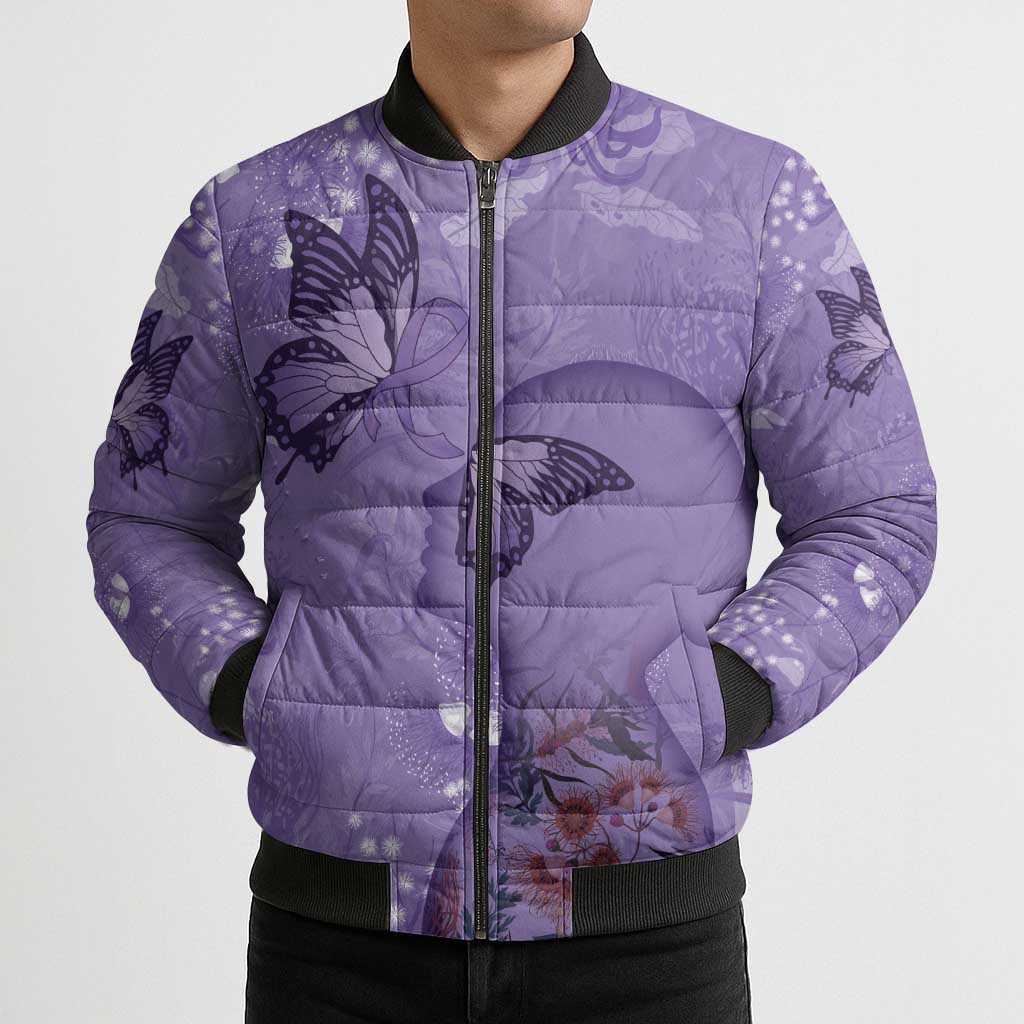 Lupus Cannot Stop Me Australia Floral Bomber Puffer Jacket Purple Ribbon
