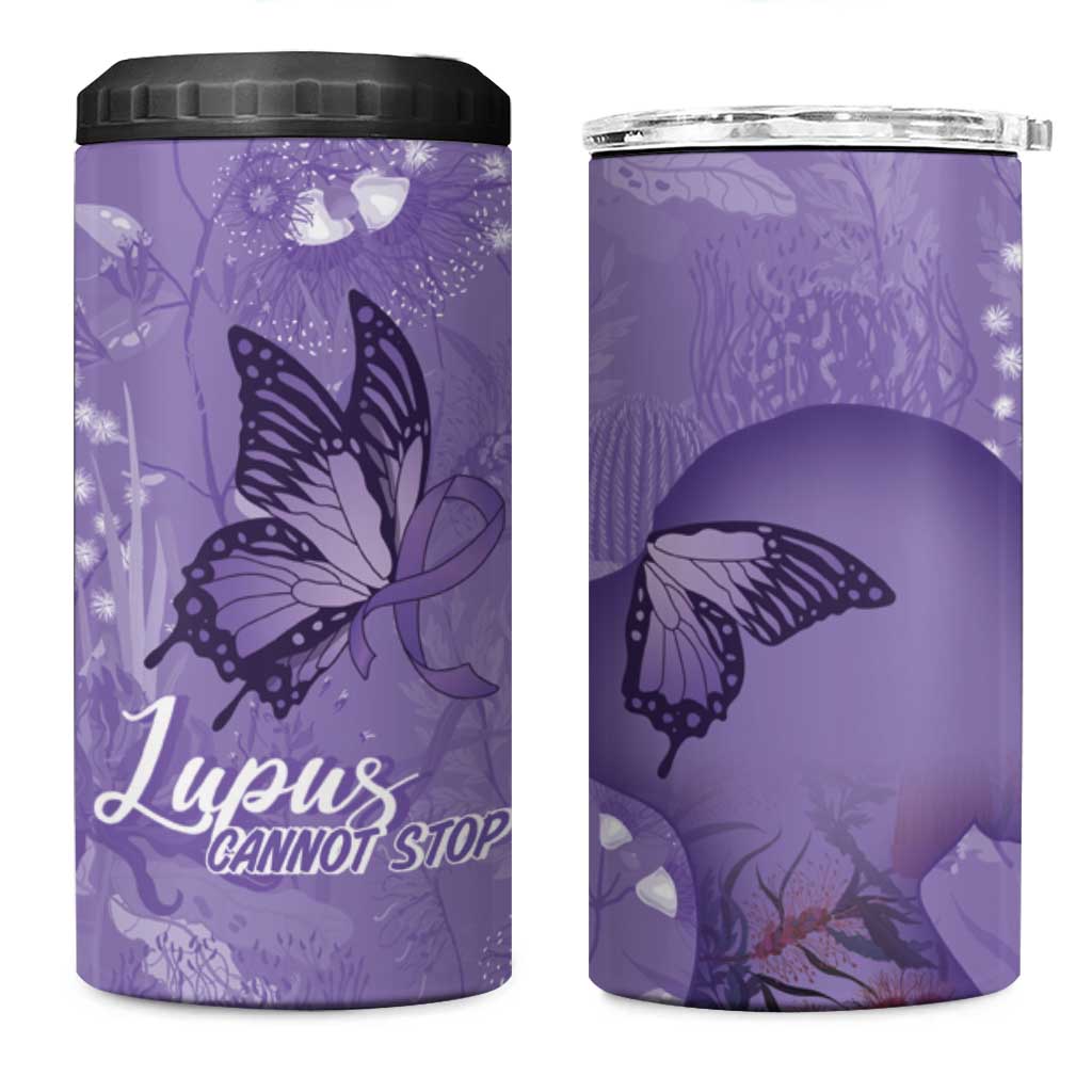 Lupus Cannot Stop Me Australia Floral 4 in 1 Can Cooler Tumbler Purple Ribbon