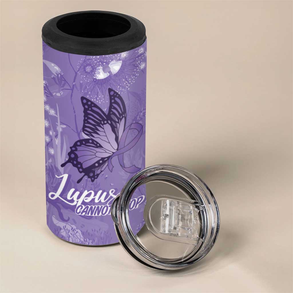 Lupus Cannot Stop Me Australia Floral 4 in 1 Can Cooler Tumbler Purple Ribbon