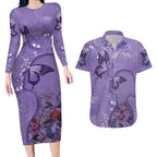 Lupus Cannot Stop Me Australia Floral Couples Matching Long Sleeve Bodycon Dress and Hawaiian Shirt Purple Ribbon