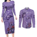 Lupus Cannot Stop Me Australia Floral Couples Matching Long Sleeve Bodycon Dress and Long Sleeve Button Shirt Purple Ribbon