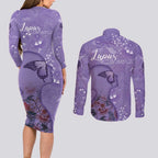 Lupus Cannot Stop Me Australia Floral Couples Matching Long Sleeve Bodycon Dress and Long Sleeve Button Shirt Purple Ribbon