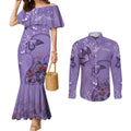 Lupus Cannot Stop Me Australia Floral Couples Matching Mermaid Dress and Long Sleeve Button Shirt Purple Ribbon