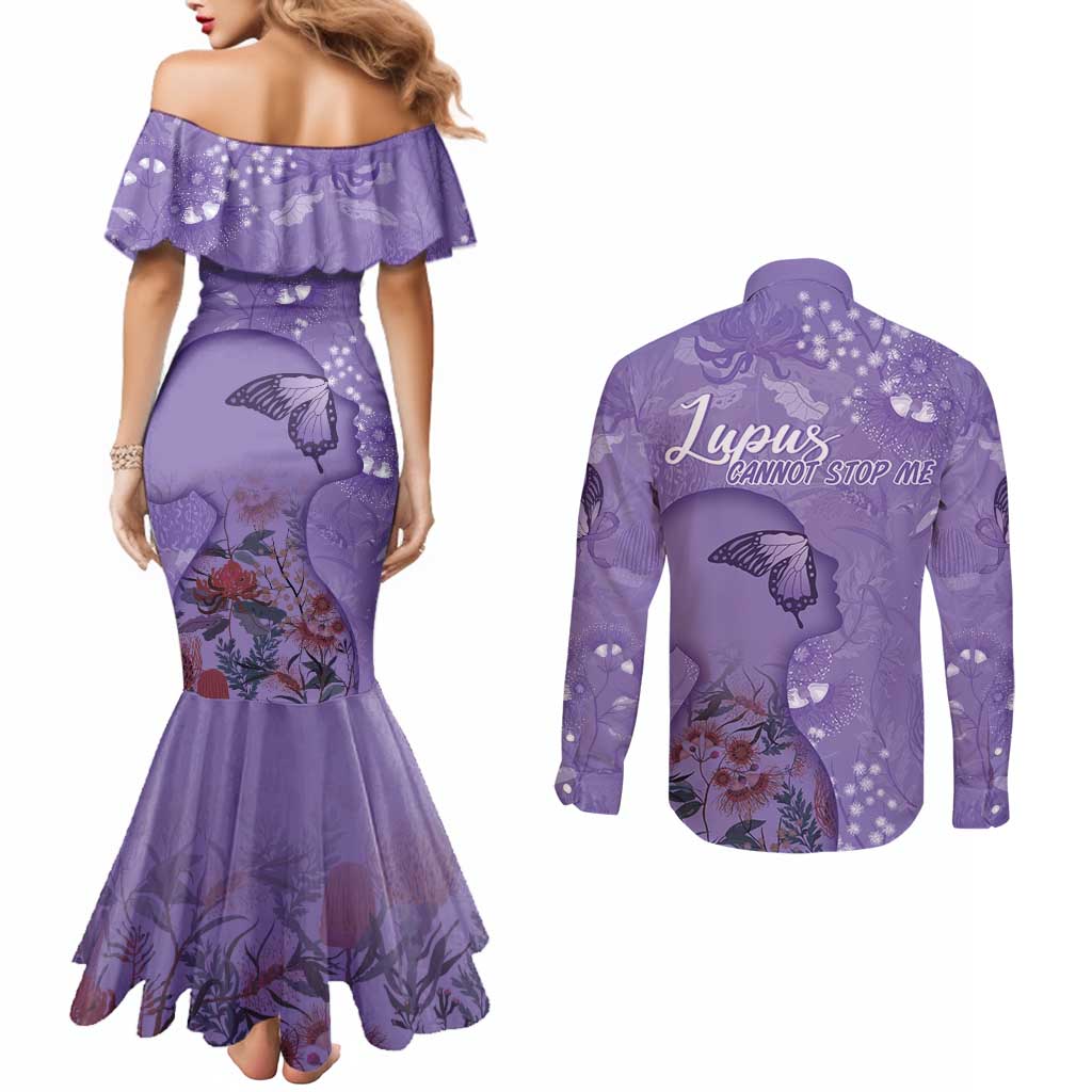 Lupus Cannot Stop Me Australia Floral Couples Matching Mermaid Dress and Long Sleeve Button Shirt Purple Ribbon