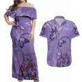Lupus Cannot Stop Me Australia Floral Couples Matching Off Shoulder Maxi Dress and Hawaiian Shirt Purple Ribbon