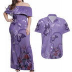 Lupus Cannot Stop Me Australia Floral Couples Matching Off Shoulder Maxi Dress and Hawaiian Shirt Purple Ribbon