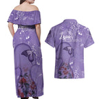 Lupus Cannot Stop Me Australia Floral Couples Matching Off Shoulder Maxi Dress and Hawaiian Shirt Purple Ribbon