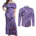 Lupus Cannot Stop Me Australia Floral Couples Matching Off Shoulder Maxi Dress and Long Sleeve Button Shirt Purple Ribbon