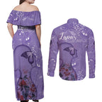 Lupus Cannot Stop Me Australia Floral Couples Matching Off Shoulder Maxi Dress and Long Sleeve Button Shirt Purple Ribbon