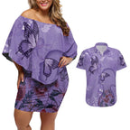 Lupus Cannot Stop Me Australia Floral Couples Matching Off Shoulder Short Dress and Hawaiian Shirt Purple Ribbon