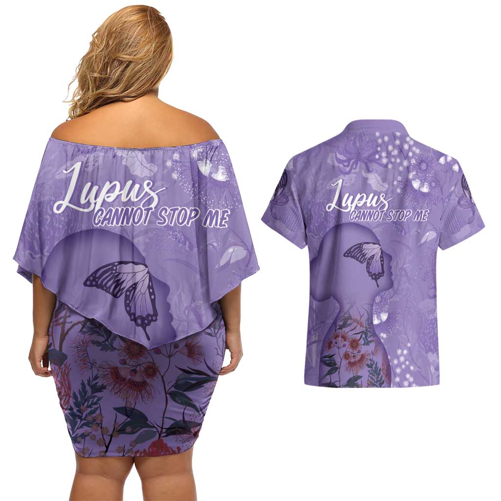 Lupus Cannot Stop Me Australia Floral Couples Matching Off Shoulder Short Dress and Hawaiian Shirt Purple Ribbon
