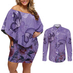 Lupus Cannot Stop Me Australia Floral Couples Matching Off Shoulder Short Dress and Long Sleeve Button Shirt Purple Ribbon
