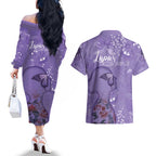 Lupus Cannot Stop Me Australia Floral Couples Matching Off The Shoulder Long Sleeve Dress and Hawaiian Shirt Purple Ribbon