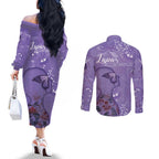 Lupus Cannot Stop Me Australia Floral Couples Matching Off The Shoulder Long Sleeve Dress and Long Sleeve Button Shirt Purple Ribbon
