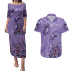Lupus Cannot Stop Me Australia Floral Couples Matching Puletasi and Hawaiian Shirt Purple Ribbon