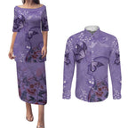 Lupus Cannot Stop Me Australia Floral Couples Matching Puletasi and Long Sleeve Button Shirt Purple Ribbon
