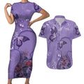 Lupus Cannot Stop Me Australia Floral Couples Matching Short Sleeve Bodycon Dress and Hawaiian Shirt Purple Ribbon