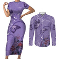 Lupus Cannot Stop Me Australia Floral Couples Matching Short Sleeve Bodycon Dress and Long Sleeve Button Shirt Purple Ribbon