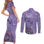 Lupus Cannot Stop Me Australia Floral Couples Matching Short Sleeve Bodycon Dress and Long Sleeve Button Shirt Purple Ribbon