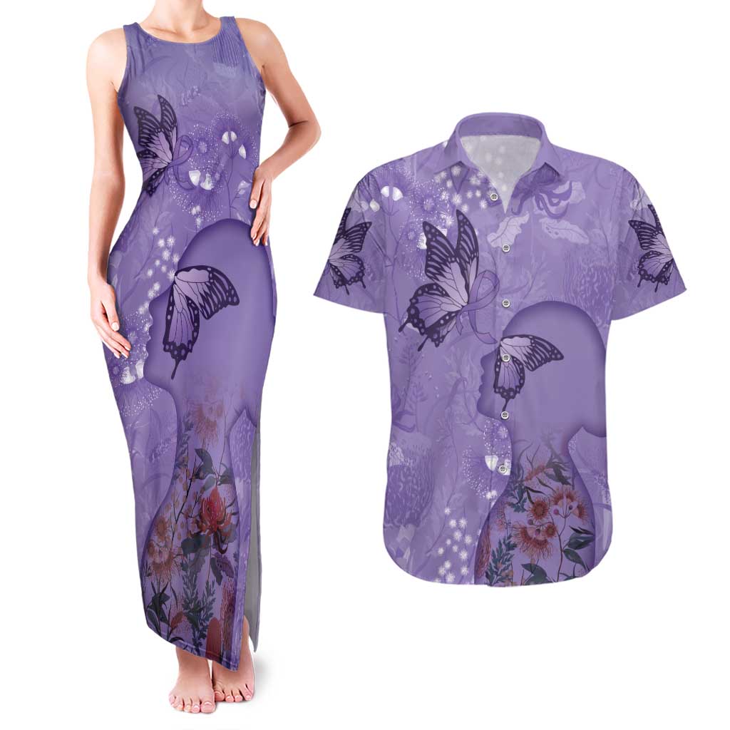 Lupus Cannot Stop Me Australia Floral Couples Matching Tank Maxi Dress and Hawaiian Shirt Purple Ribbon