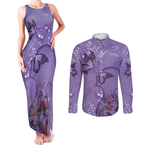 Lupus Cannot Stop Me Australia Floral Couples Matching Tank Maxi Dress and Long Sleeve Button Shirt Purple Ribbon