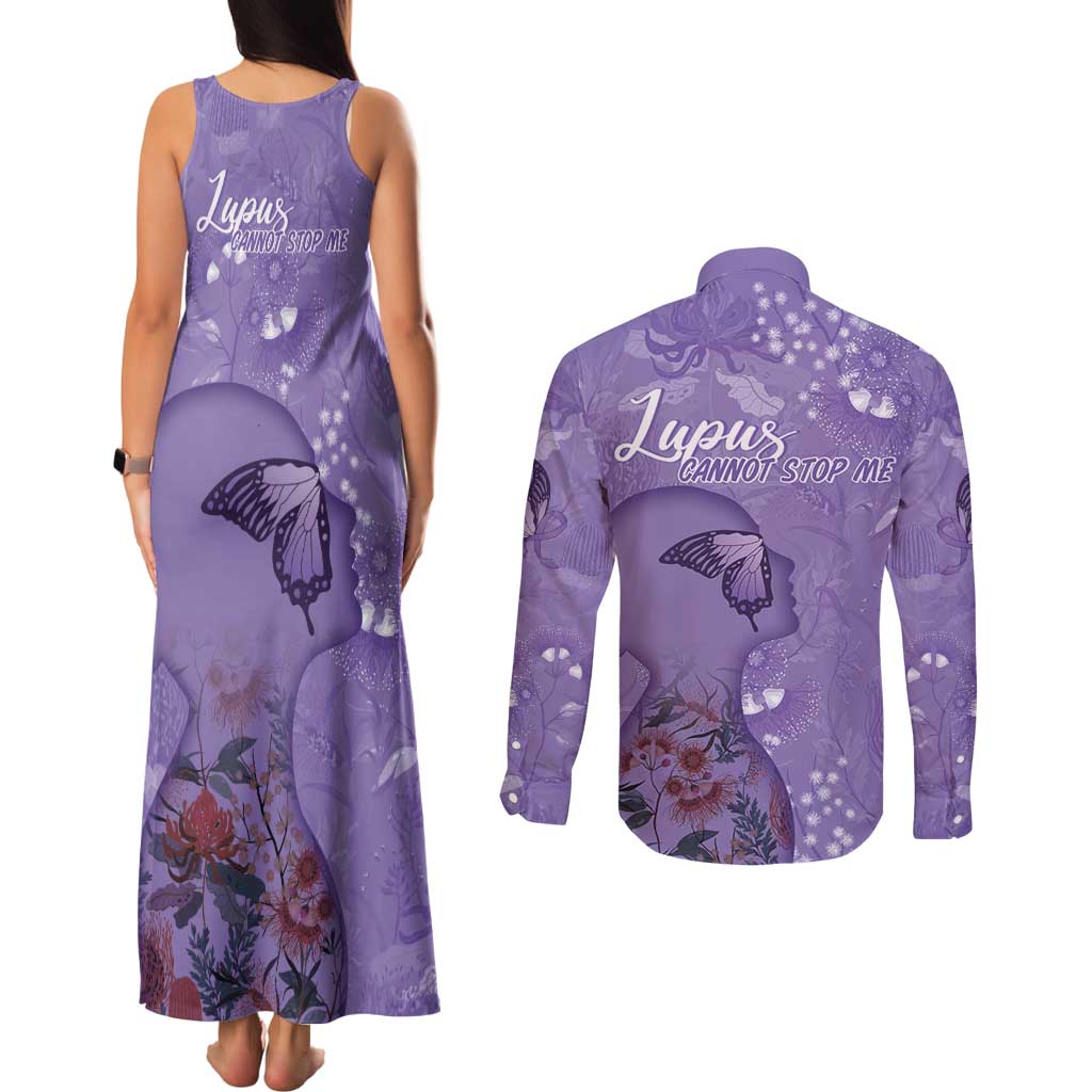 Lupus Cannot Stop Me Australia Floral Couples Matching Tank Maxi Dress and Long Sleeve Button Shirt Purple Ribbon