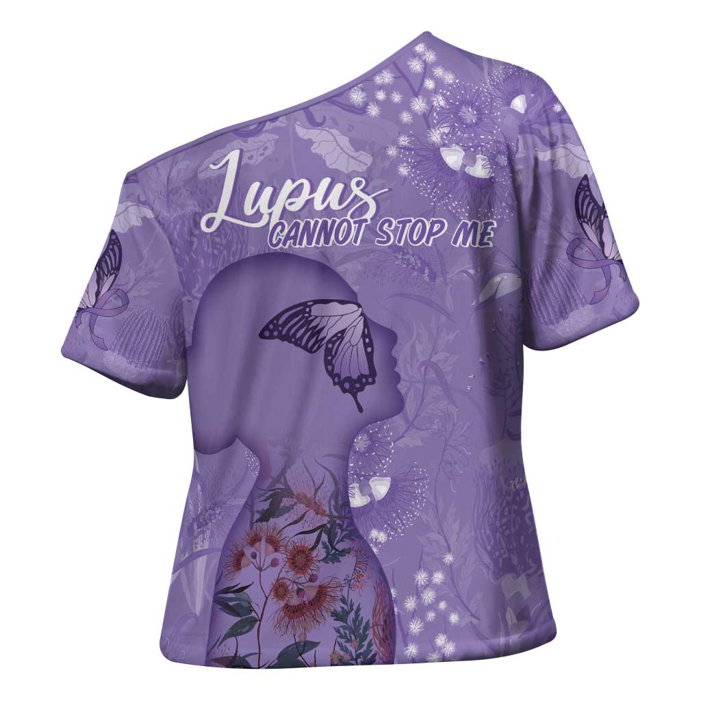 Lupus Cannot Stop Me Australia Floral Cross Shoulder Shirt Purple Ribbon