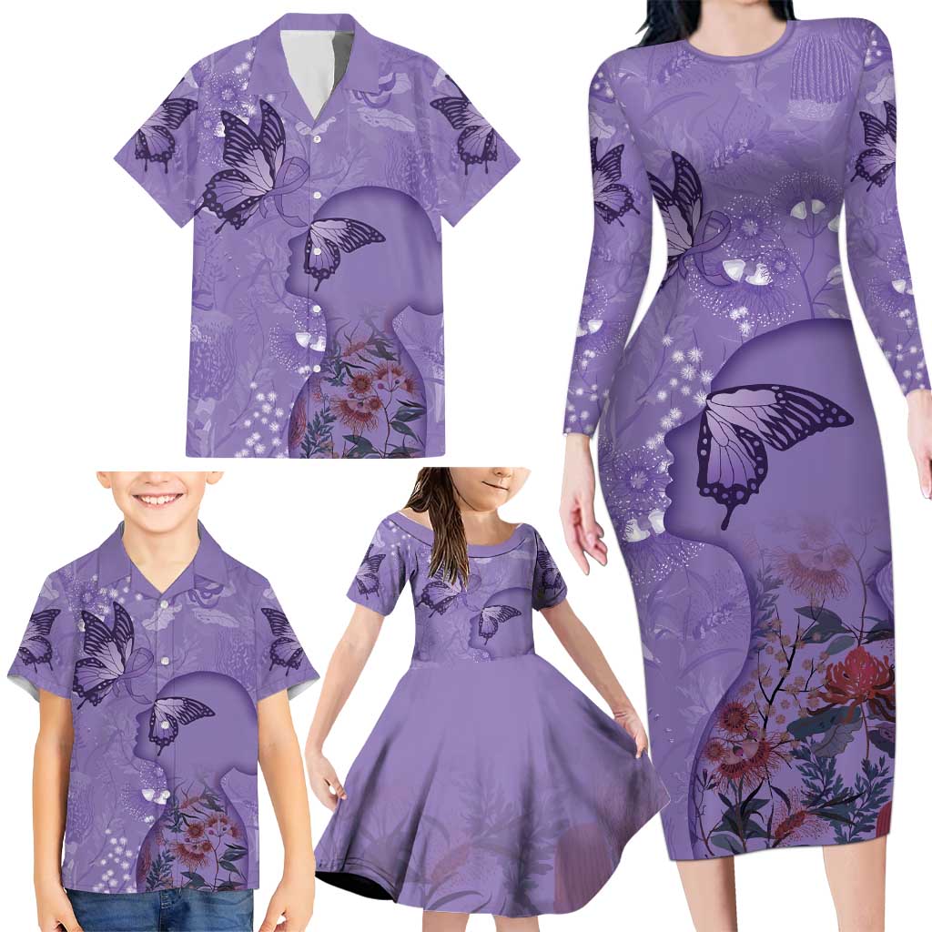 Lupus Cannot Stop Me Australia Floral Family Matching Long Sleeve Bodycon Dress and Hawaiian Shirt Purple Ribbon