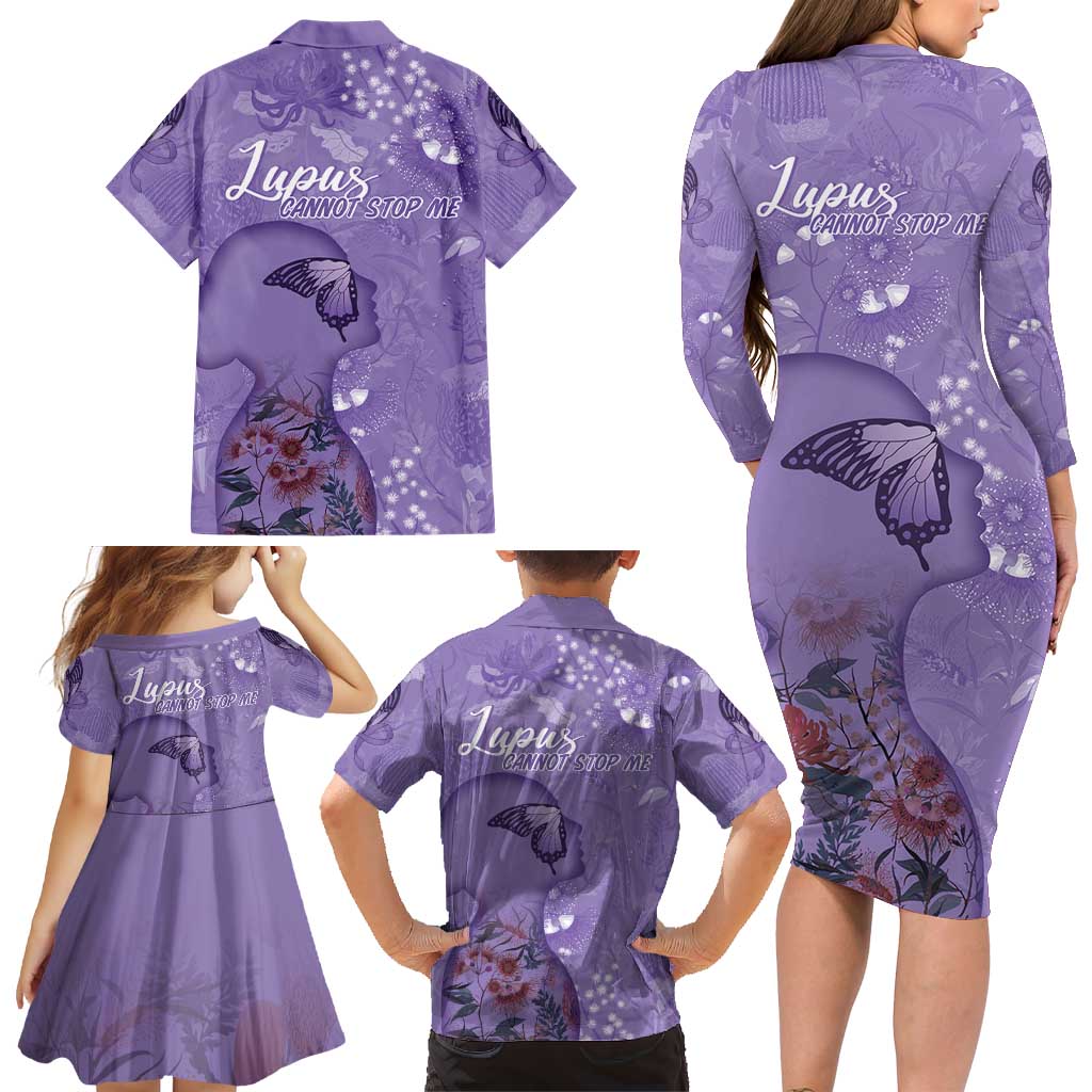 Lupus Cannot Stop Me Australia Floral Family Matching Long Sleeve Bodycon Dress and Hawaiian Shirt Purple Ribbon