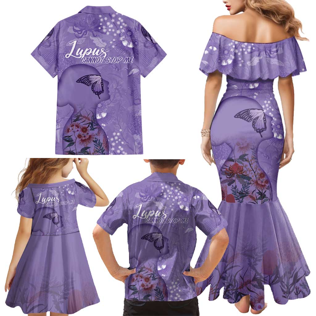Lupus Cannot Stop Me Australia Floral Family Matching Mermaid Dress and Hawaiian Shirt Purple Ribbon